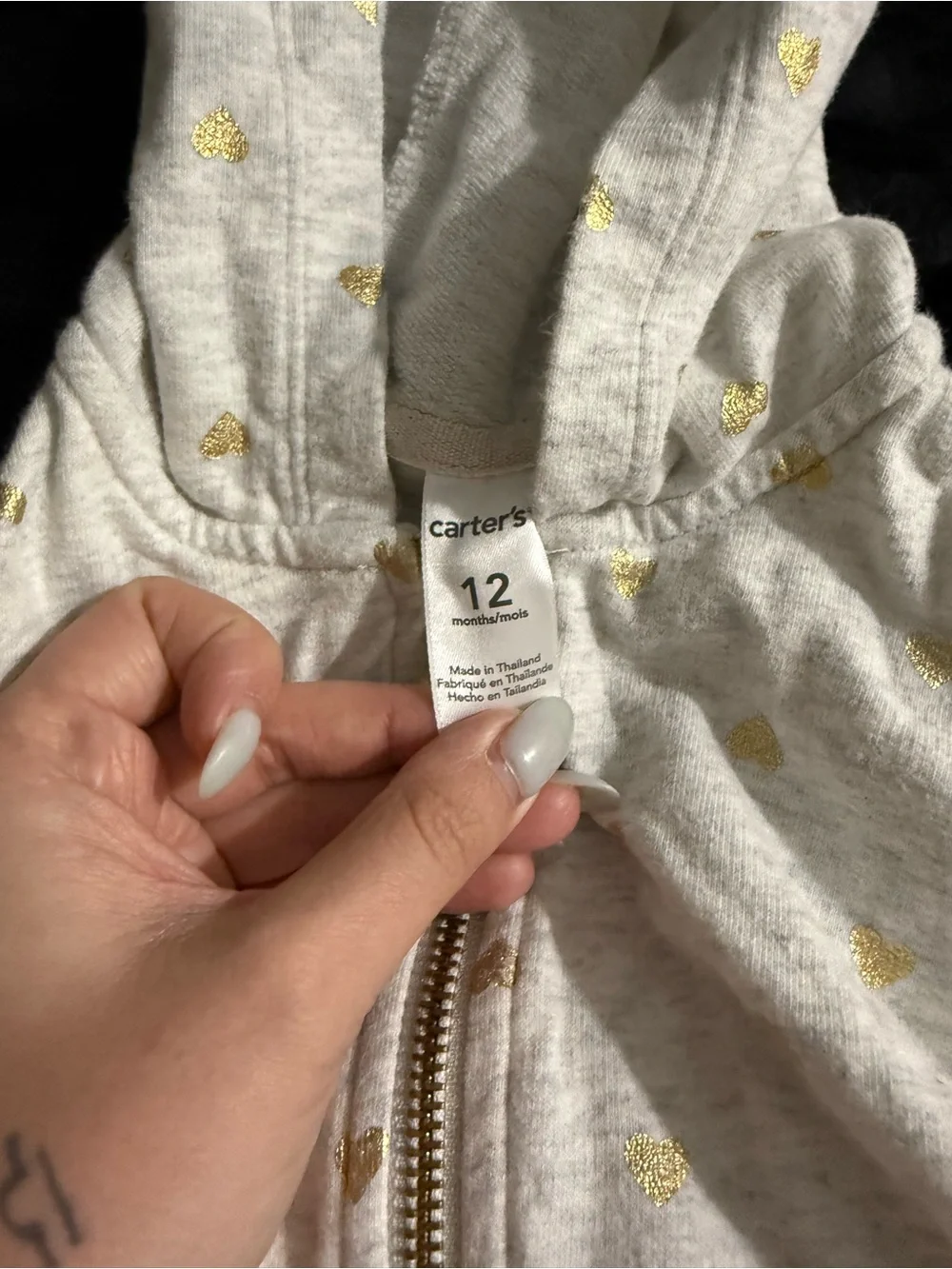 Carter's White Hooded Zip Sweatshirt with Gold Accent Details
